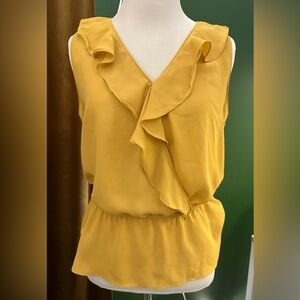 Banana Republic Yellow Ruffled Snap Front Peplum Top, Size XS
